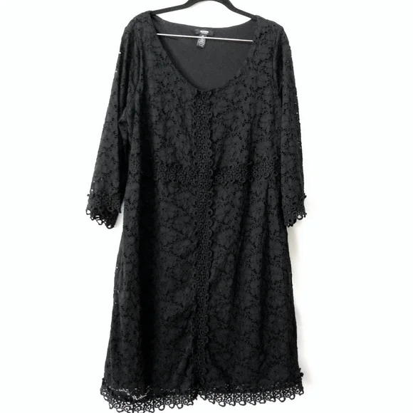 Alfani | Dresses | Alfani Woman Black Lace Dress Crocheted Trim | Poshmark